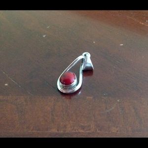 Sterling Silver Red Stone Pendant Twisted